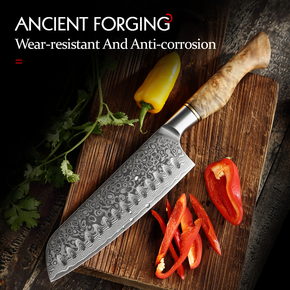 High Tech Kitchen Accessories - Hezhen 7 Inch Santoku Mes Echt