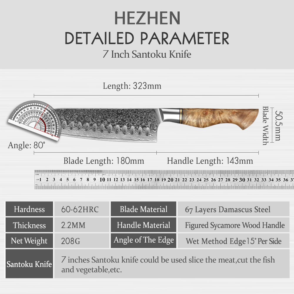 Hezhen 7 Inch Santoku Mes Echt - High Tech Kitchen Accessories recensie en prijs
